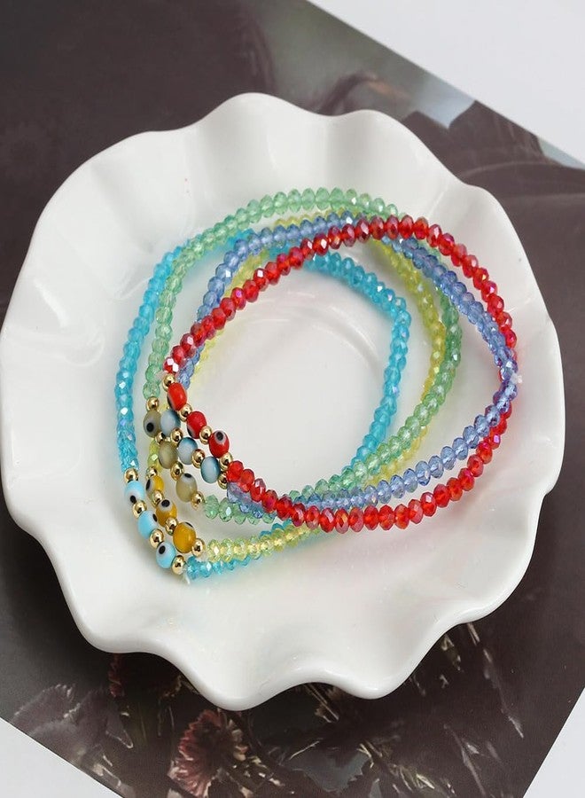 DATOA Evil Eye Rhinestone Crystal Bead Bracelet Handmade Beaded Stretch Bracelet Beach Jewelry-Red - Image 3